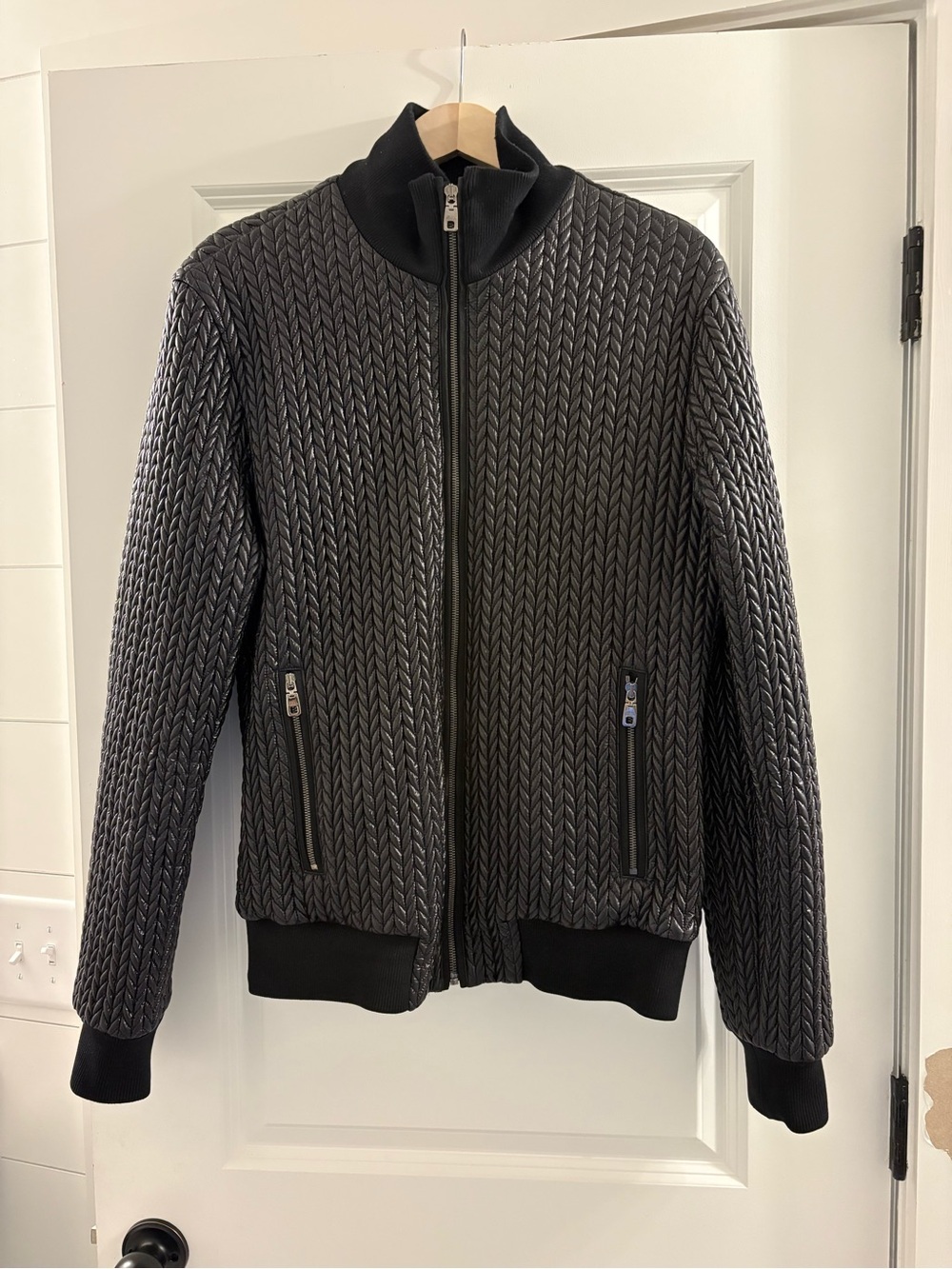 Dolce & Gabbana Black Quilted-Texture Zip Sweater Jacket